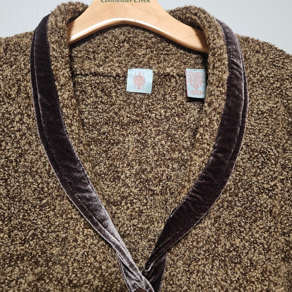 Anthropologie HWR Velvet Trim Boucle‎ Cardigan Blazer Women M Brown Wool Blend - Picture 3 of 13